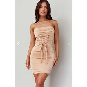 Bellini Lace-Up Front Mini Dress Beige - Size small sold out online!